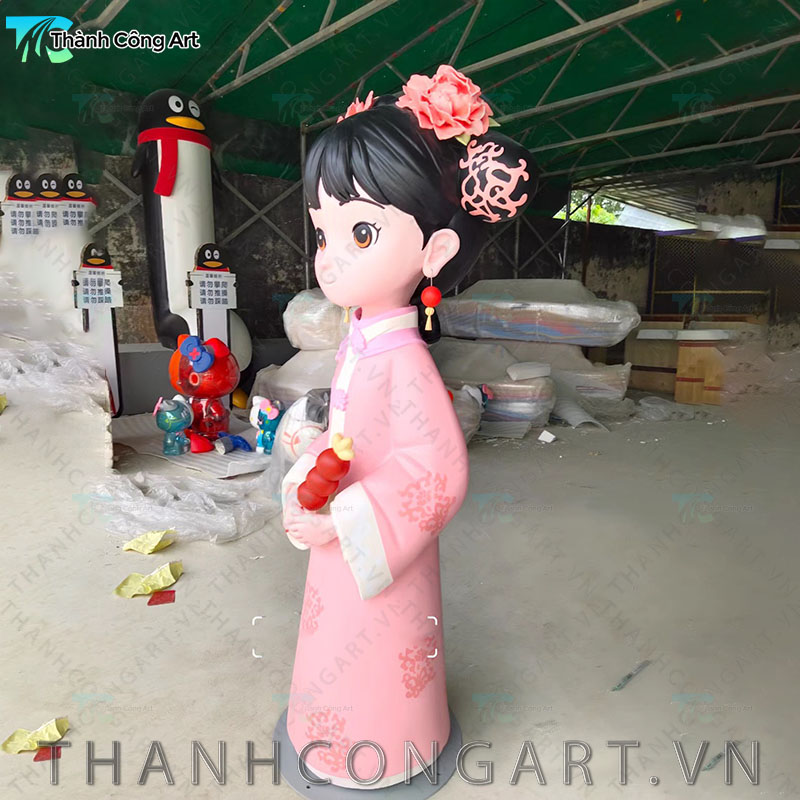 tượng cô gái mặc hàn phục composite